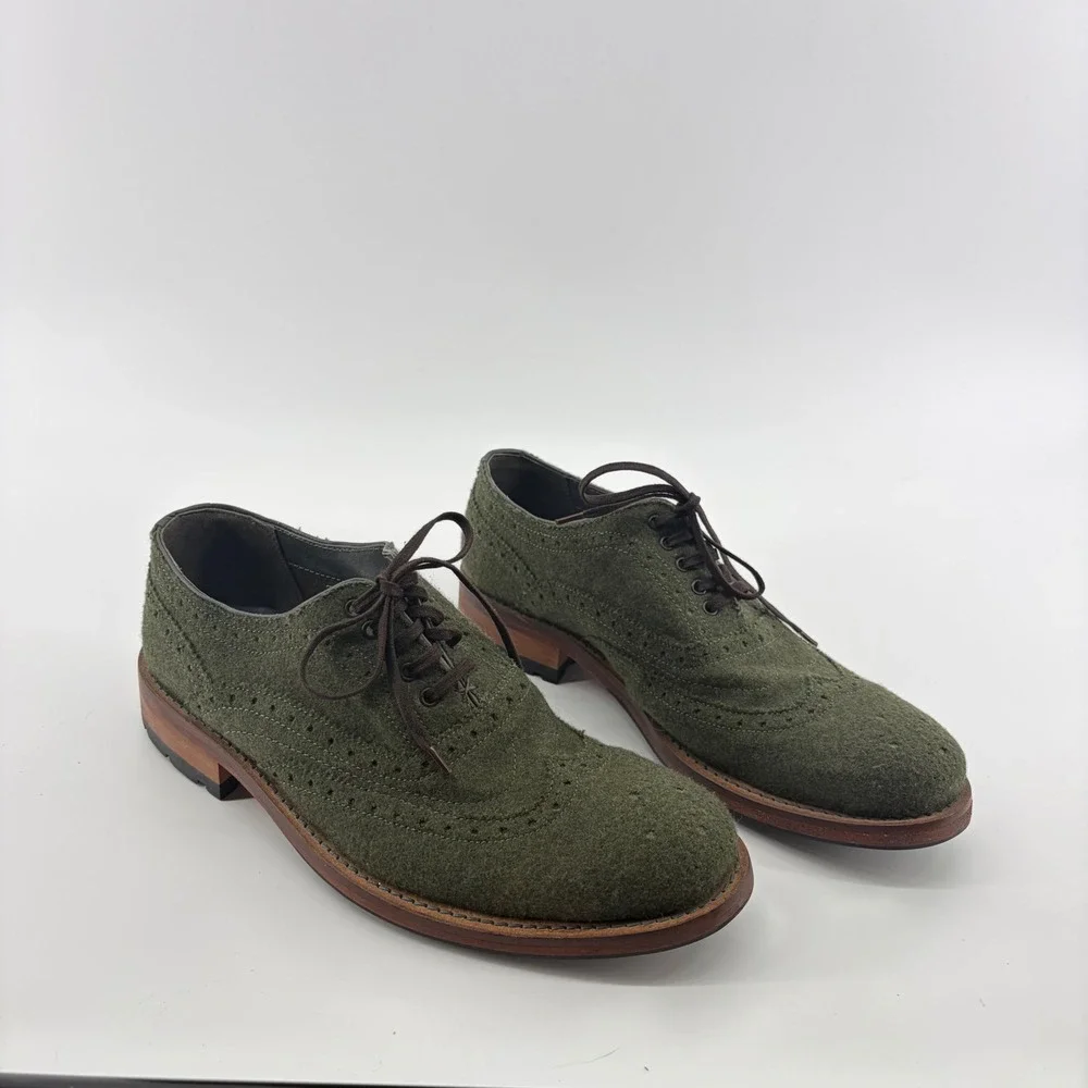 Ted Baker Mens 7 Olive Green Wool Wingtip Brogue Oxford Shoes 9-12050